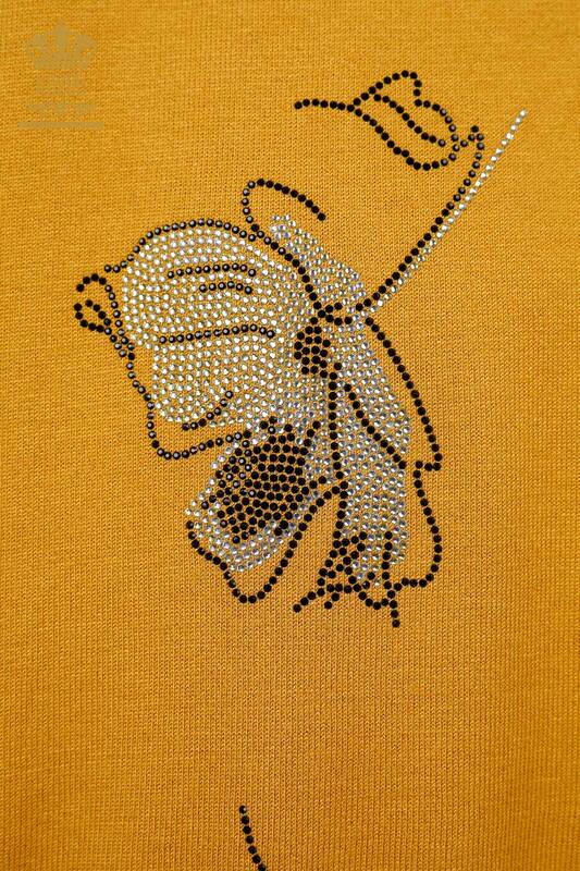 تريكو نسائية - كنزة صوفية نسائية - بنمط وردة مطرزة بالأحجار - 16622 | كازي