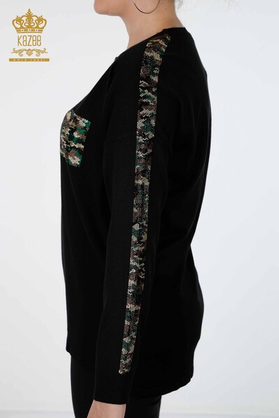 ملابس تريكو نسائية بالجملة مطرّزة بأحجار ملوّنة جيب مفصل - 15925 | كازي - Thumbnail