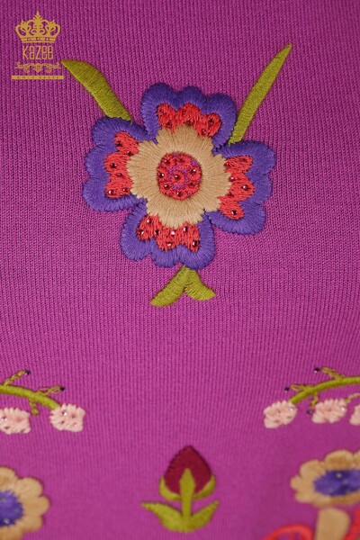تريكو نسائي موديل أمريكي ستون بألوان زهرية ملونة - 16755 | كازي - Thumbnail