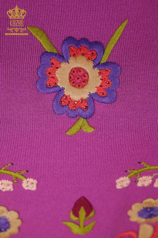 تريكو نسائي موديل أمريكي ستون بألوان زهرية ملونة - 16755 | كازي