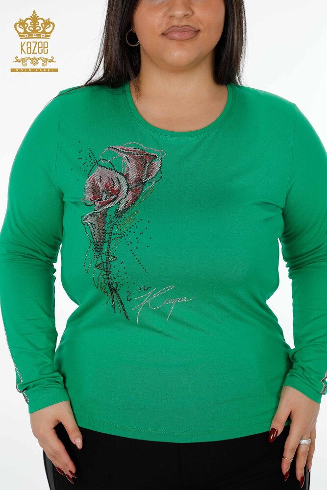 بلوزة نسائية - بأكمام رقبة دائرية وأكمام مخططة - 79023 | كازي - 10