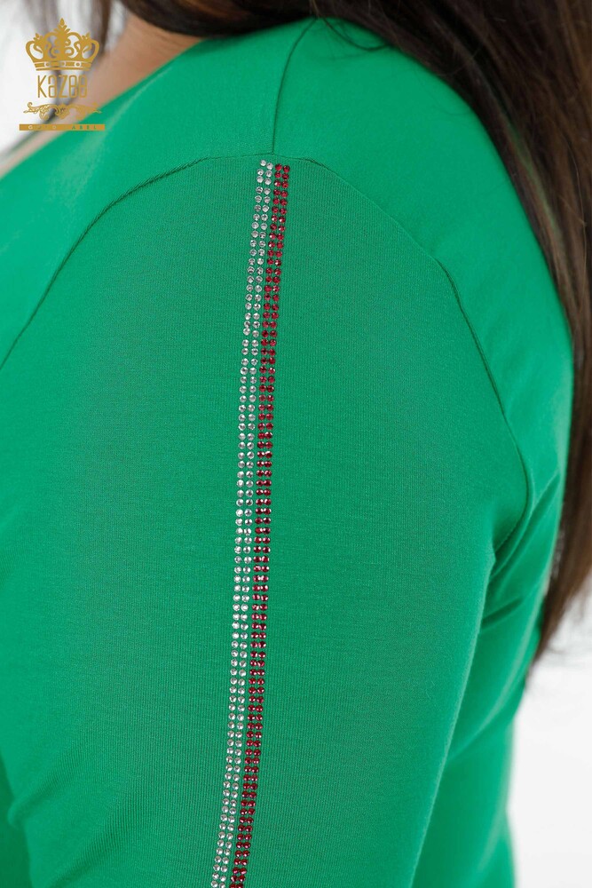 بلوزة نسائية - بأكمام رقبة دائرية وأكمام مخططة - 79023 | كازي - 15