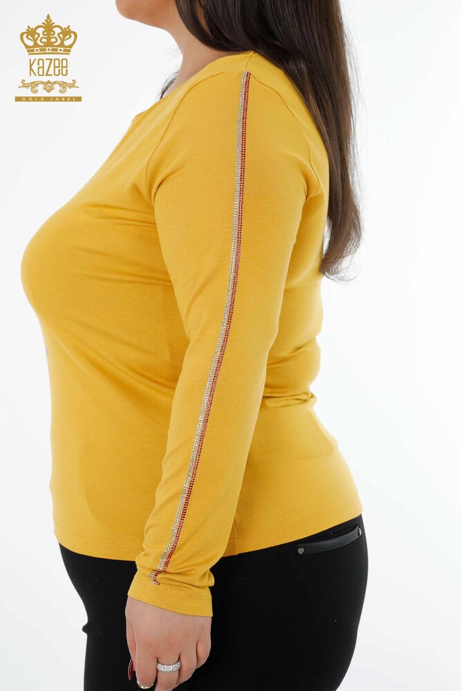 بلوزة نسائية - بأكمام رقبة دائرية وأكمام مخططة - 79023 | كازي - 21