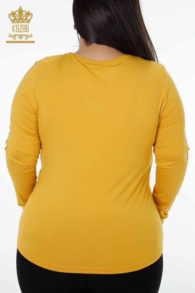 بلوزة نسائية - بأكمام رقبة دائرية وأكمام مخططة - 79023 | كازي - 23