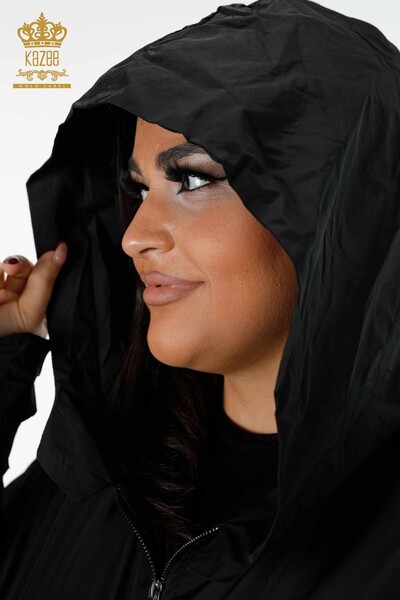 معطف واق من المطر للنساء للبيع بالجملة جيب مقنعين بسحاب مفصل - 7572 | كازي - Thumbnail