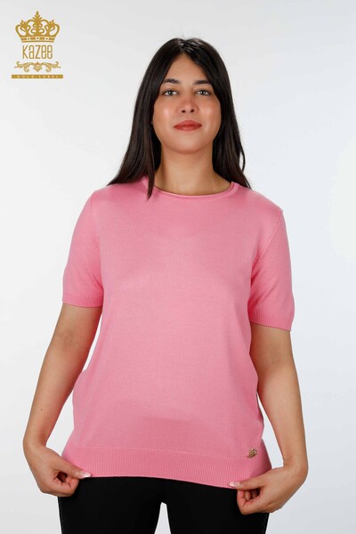 ملابس تريكو نسائية أساسية بأكمام قصيرة ورقبة دائرية فسكوز - 16271 | كازي - Thumbnail