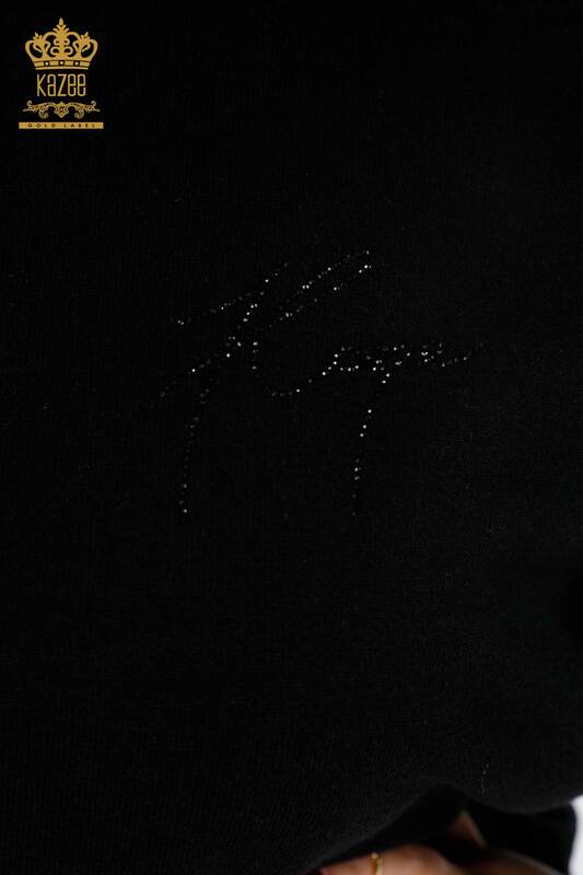 كنزة تريكو نسائية بالجملة بأكمام الخفافيش Kazee مفصلة بأحجار مطرزة - 16739 | كازي