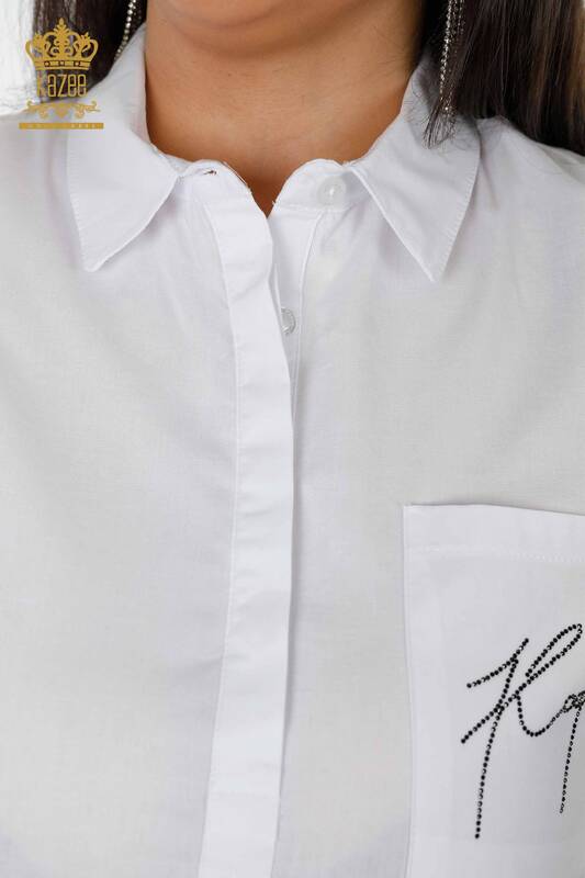 قميص نسائي بالجملة نصف زر أبيض - 20130 | كازي
