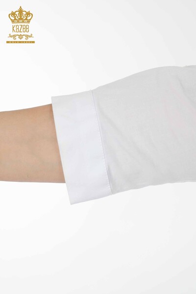 قميص نسائي بالجملة نصف زر أبيض - 20130 | كازي - Thumbnail