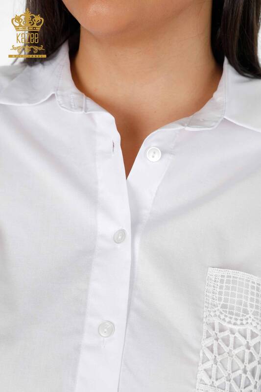 قميص نسائي بالجملة بجيب دانتيل قطن مفصل - 20207 | كازي