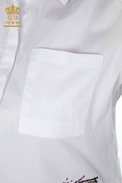 قميص نسائي بالجملة مطرز باليعسوب الملون مطرز بالقطن - 20120 | كازي - Thumbnail