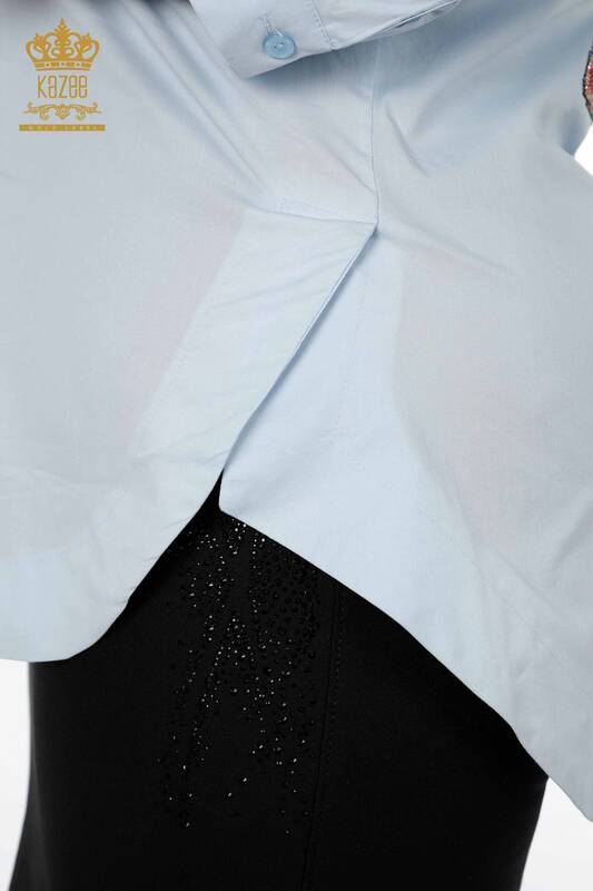 قميص نسائي للبيع بالجملة مع جيب مطرز بنمط مطرز بالحجر الملون - 20127 | كازي