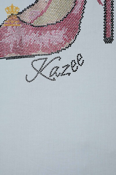 قميص نسائي للبيع بالجملة مع جيب مطرز بنمط مطرز بالحجر الملون - 20127 | كازي - Thumbnail