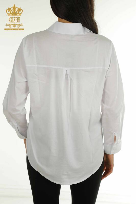 قميص نسائي بالجملة مطرز بالحجر الأبيض - 20477 | كازي