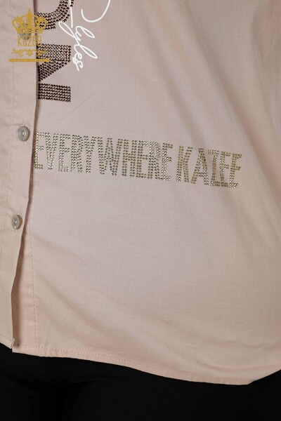 الجملة قميص نسائي كريستال مطرز بيج - 20136 | كازي - Thumbnail