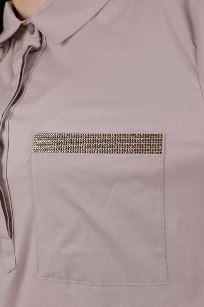 قميص نسائي بالجملة بجيوب مزينة بالزهور على الكتف - 20009 | كازي - Thumbnail