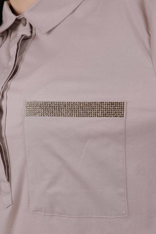 قميص نسائي بالجملة بجيوب مزينة بالزهور على الكتف - 20009 | كازي