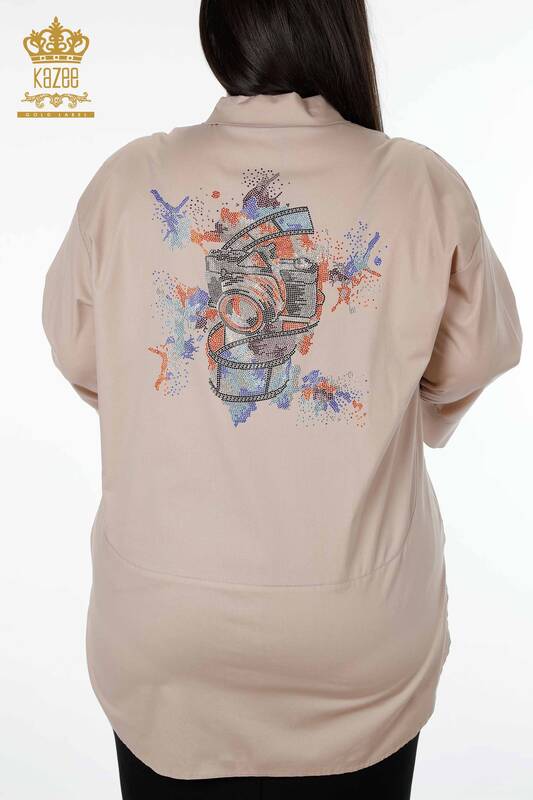 قميص نسائي - مطرز من الخلف بأحجار ملونة - 20064 | كازي