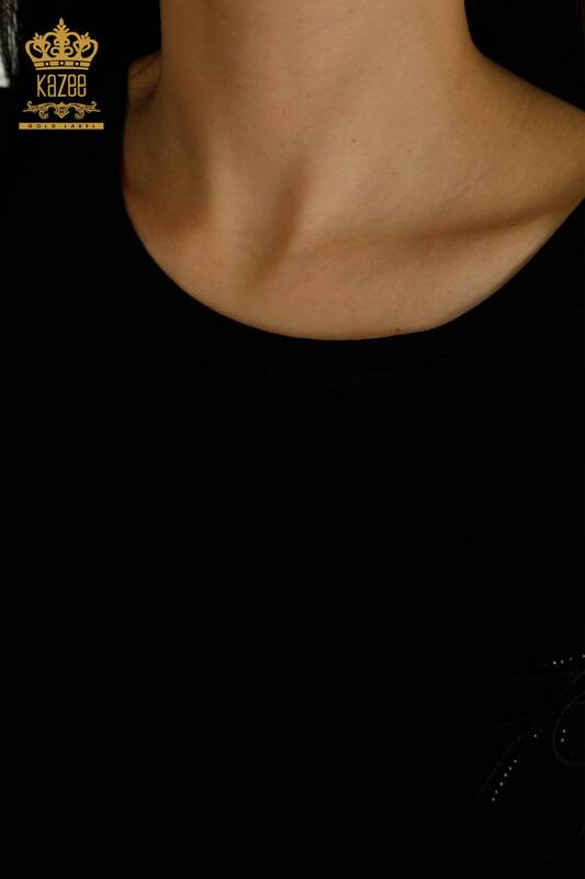 بلوزة نسائية بأكمام قصيرة لون أسود - 79302 | كازي