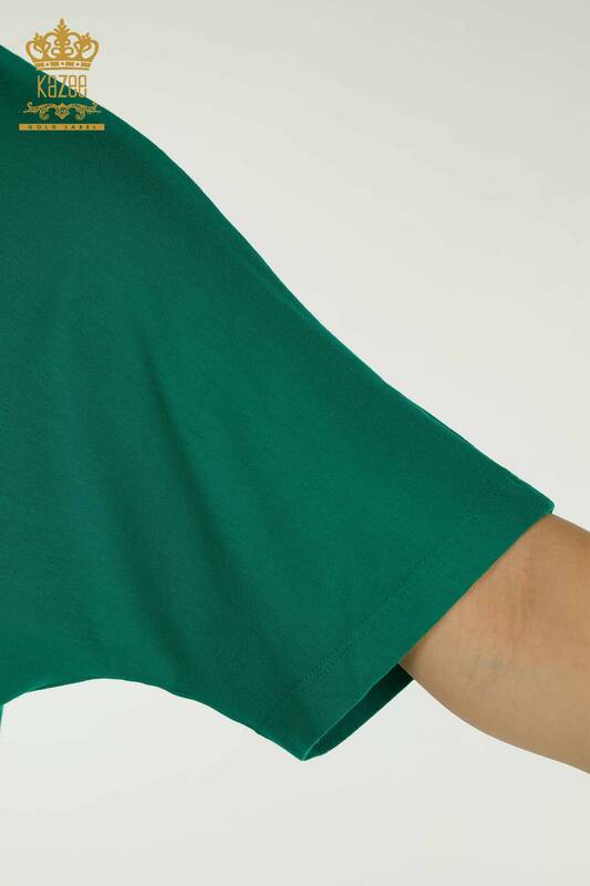 بلوزة نسائية بأكمام قصيرة لون اخضر - 79302 | كازي