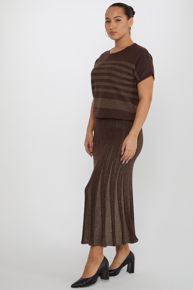 Jupe en tricot Couleur Transitionnelle Détail Pailleté Marron - 31530 | KAZEE (Lot de 3 M-L-XL) - 1