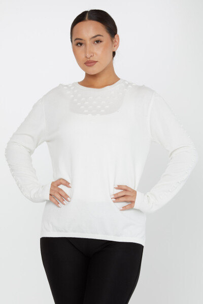 Kabartma Detaylı Bisiklet Yaka Triko Kazak Ekru - 2425-31105 | KAZEE (2'li Set M-2) - Kazee