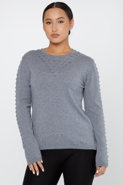 Kabartma Detaylı Bisiklet Yaka Triko Kazak Gri- 2425-31105 | KAZEE (2'li Set M-2) - Kazee