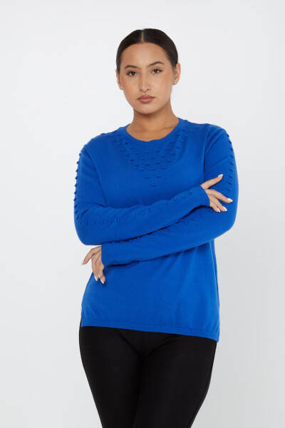Kabartma Detaylı Bisiklet Yaka Triko Kazak Saks- 2425-31105 | KAZEE (2'li Set M-2) - Kazee