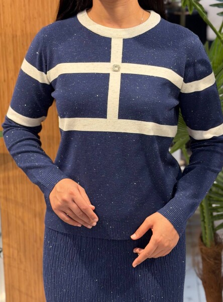 KADIN KAZAK INDIGO-EKRU (M-L-XL) - 3