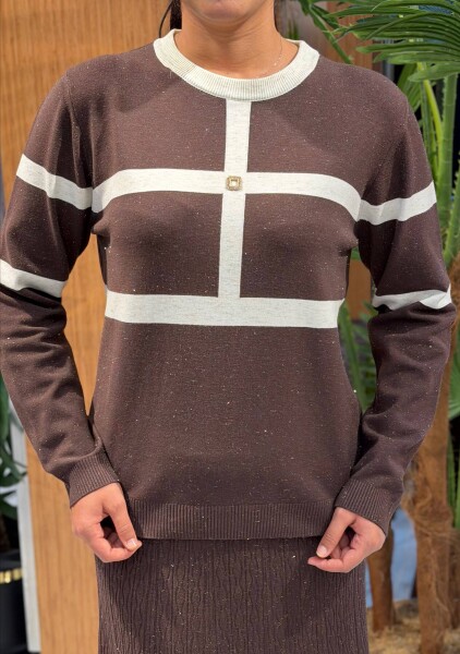 KADIN KAZAK KAHVE-EKRU (M-L-XL) - 2