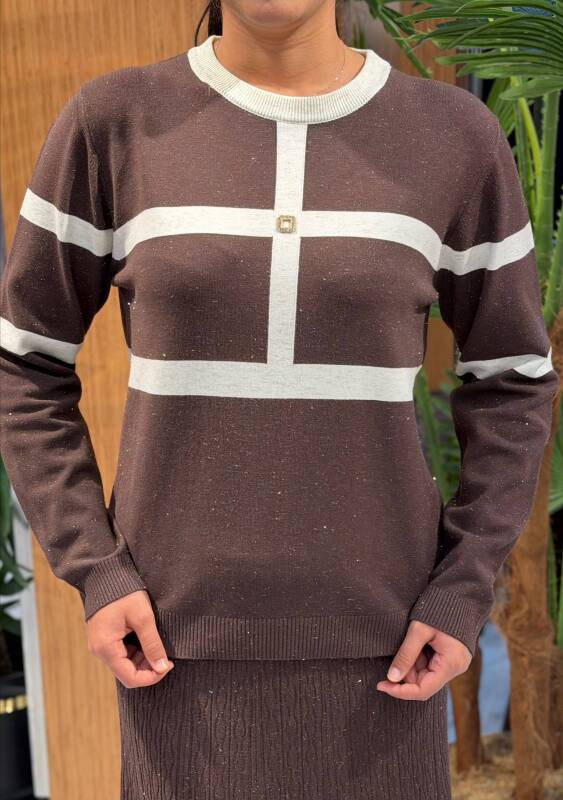 KADIN KAZAK KAHVE-EKRU (M-L-XL) - 2