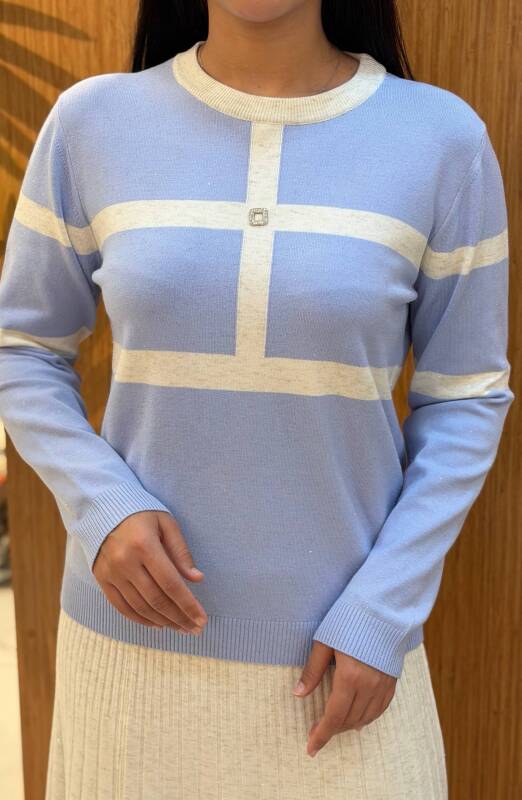 KADIN KAZAK MAVİ - EKRU (M-L-XL) - 3