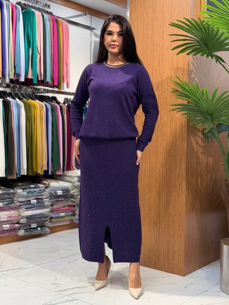 KADIN TRİKO ETEK MOR (M-L-XL) - Kazee