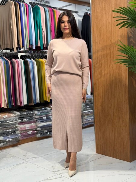 KADIN TRİKO ETEK PUDRA (M-L-XL) - Kazee