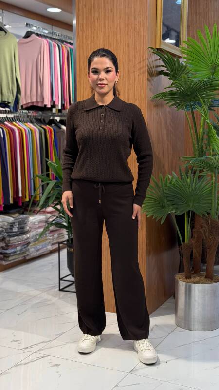 Kadın Triko saçlı Pantolon KAHVE (M-L-XL) - 1