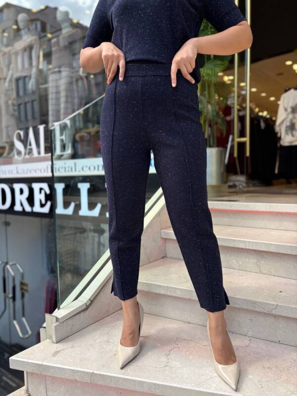 KADIN TRİKO SİMLİ TAYT PANTOLON LACİVERT - 3