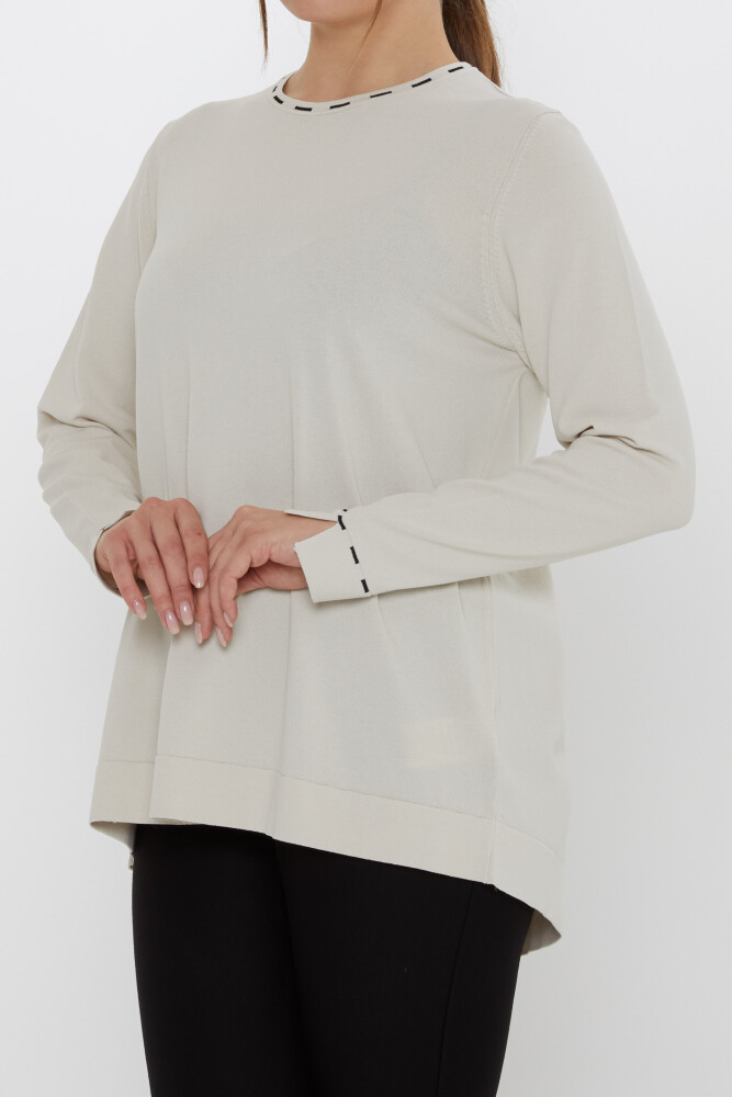 كنزة صوفية محبوكة - بيج فاتح مع فتحة في الكم - 31857 | كازي (طقم من قطعتين مقاس L-XL) - 3