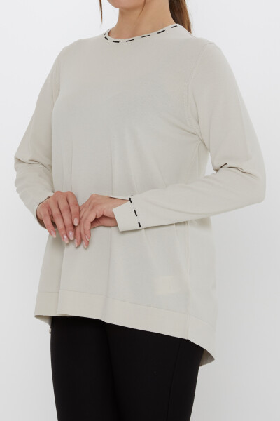 كنزة صوفية محبوكة - بيج فاتح مع فتحة في الكم - 31857 | كازي (طقم من قطعتين مقاس L-XL) - 3
