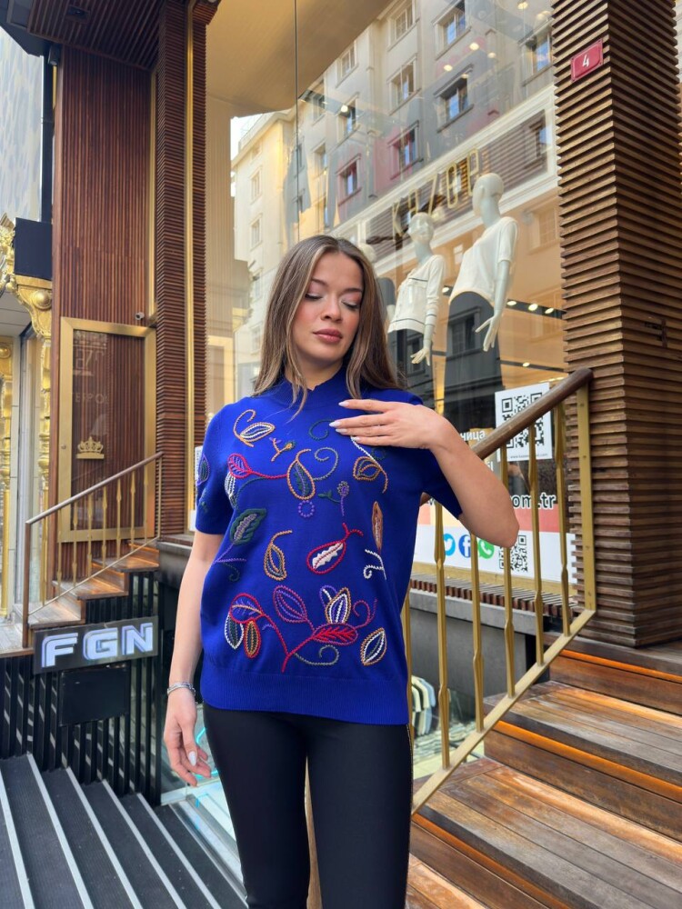 كنزة صوفية محبوكة - رقبة عالية - أزرق داكن - 32194 | كازي (طقم من 3 قطع L-XL-2XL) - 2