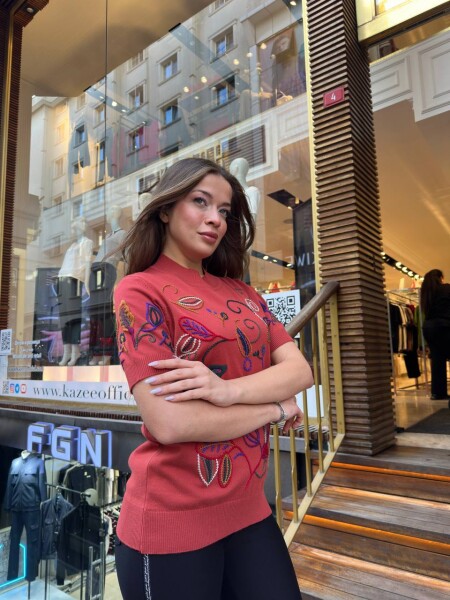 كنزة صوفية محبوكة - ياقة واقفة - لون بني فاتح - 32194 | كازي (مجموعة من 3 قطع L-XL-2XL) - 3