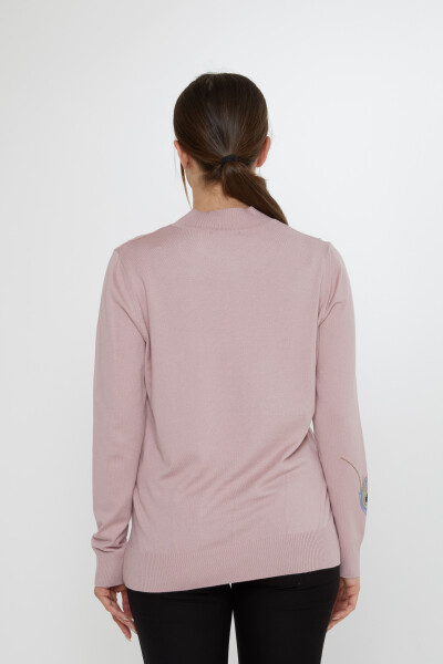 كنزة صوفية ملونة محبوكة مزينة بأحجار، لون وردي فاتح - 31775 | كازي (طقم من 3 قطع L-XL-2XL) - 7