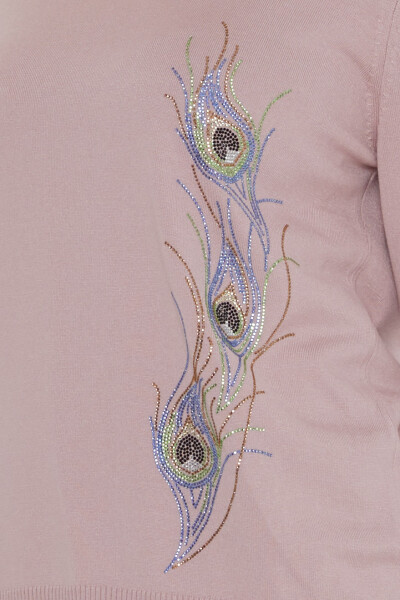 كنزة صوفية ملونة محبوكة مزينة بأحجار، لون وردي فاتح - 31775 | كازي (طقم من 3 قطع L-XL-2XL) - 5