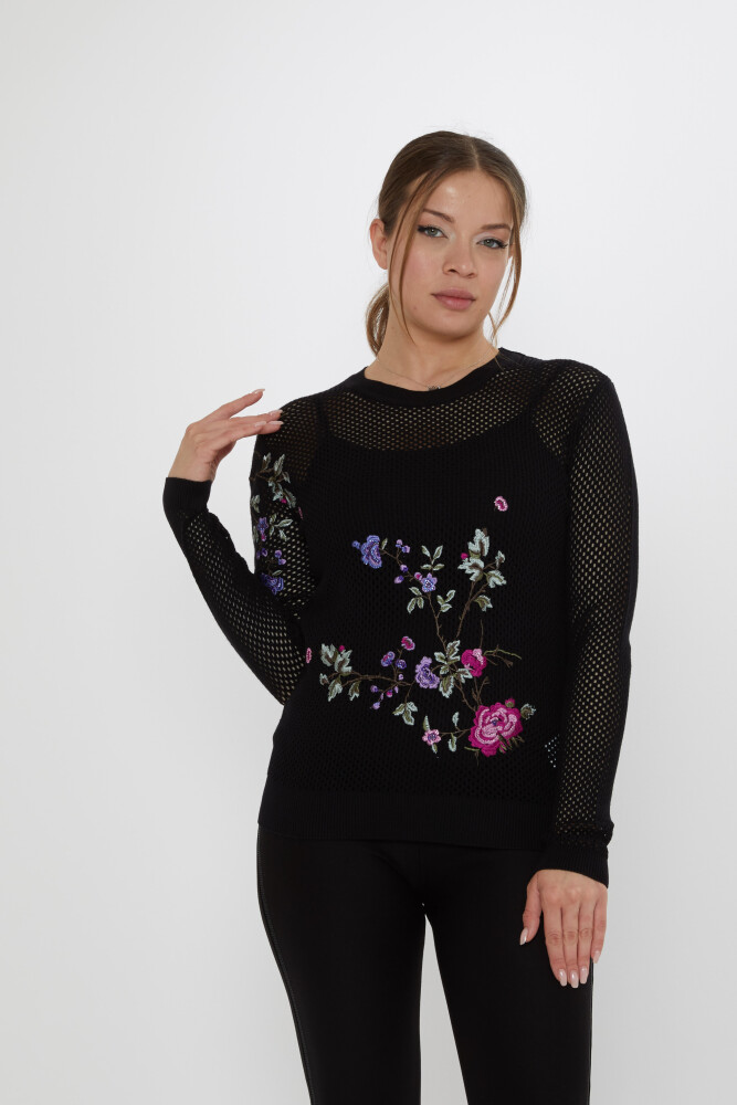 كنزة صوفية محبوكة مفتوحة، أسود - 31163 | كازي (طقم من 3 قطع S-M-L) - 2