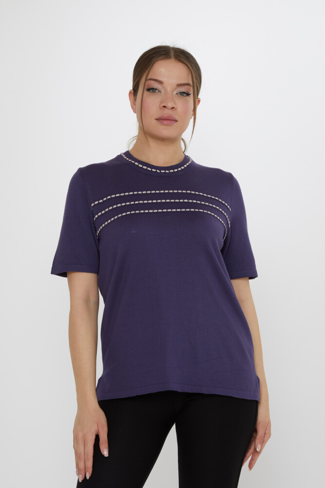 كنزة صوفية محبوكة - موديل أمريكي - بنفسجي - 30352 | كازي (مجموعة من 4 قطع L-XL-2XL-3XL) - 1