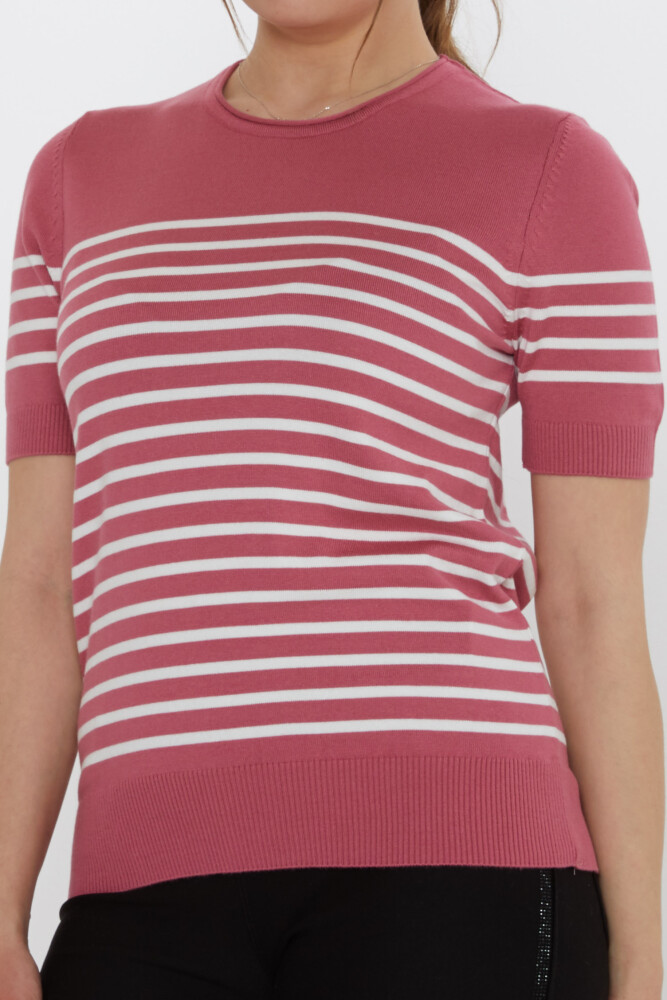 كنزة صوفية مخططة، لون وردي فاتح - بيج - 30396 | كازي (مجموعة من 4 قطع بمقاسات M-L-XL-2XL) - 4