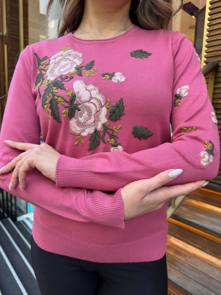 كنزة محبوكة - مزينة بالأحجار - وردي - 32035 | كازي (طقم من 3 قطع M-L-XL) - 4