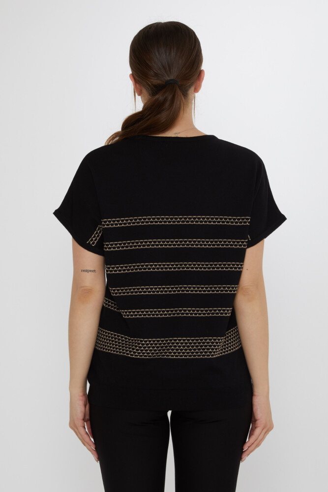 كنزة صوفية مطرزة، أسود-بيج - 31707 | كازي (طقم من 3 قطع M-L-XL) - 6