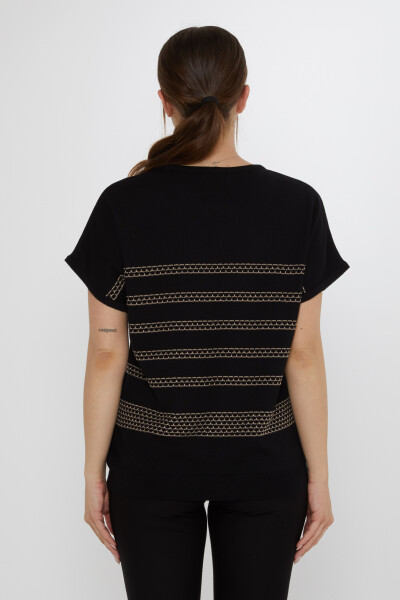 كنزة صوفية مطرزة، أسود-بيج - 31707 | كازي (طقم من 3 قطع M-L-XL) - 6