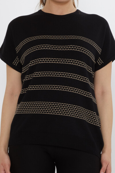 كنزة صوفية مطرزة، أسود-بيج - 31707 | كازي (طقم من 3 قطع M-L-XL) - 3