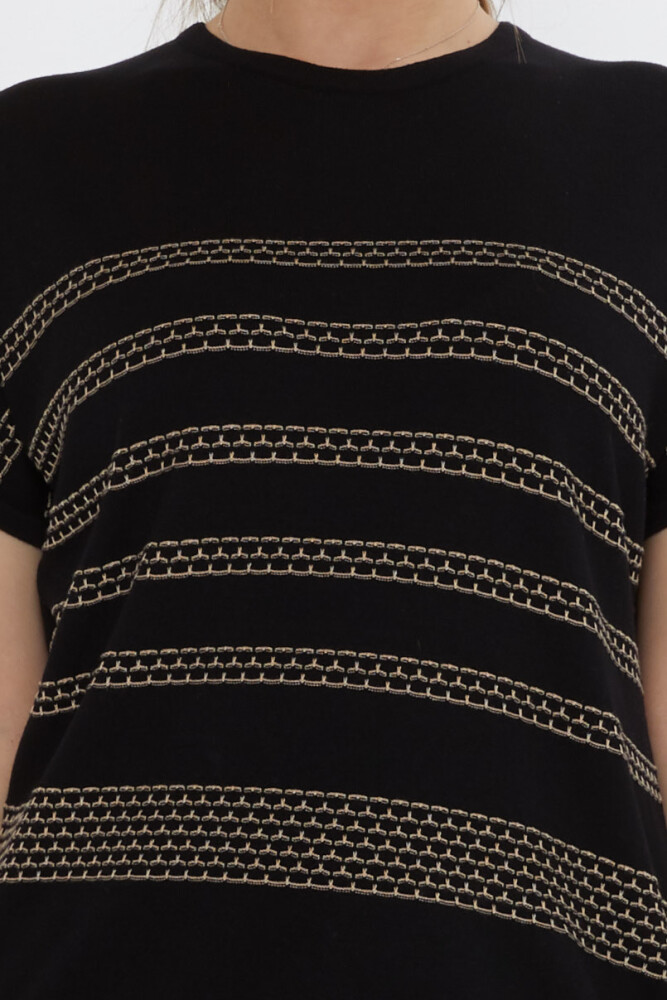 كنزة صوفية مطرزة، أسود-بيج - 31707 | كازي (طقم من 3 قطع M-L-XL) - 4
